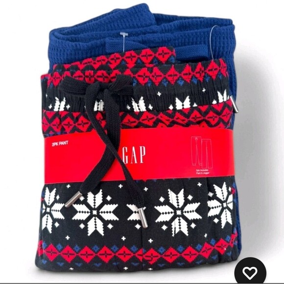 🎁Gap Men's 2 Pack Waffle Knit Thermal Jogger Pants Blue, Red & Black SZ Small - Picture 2 of 5